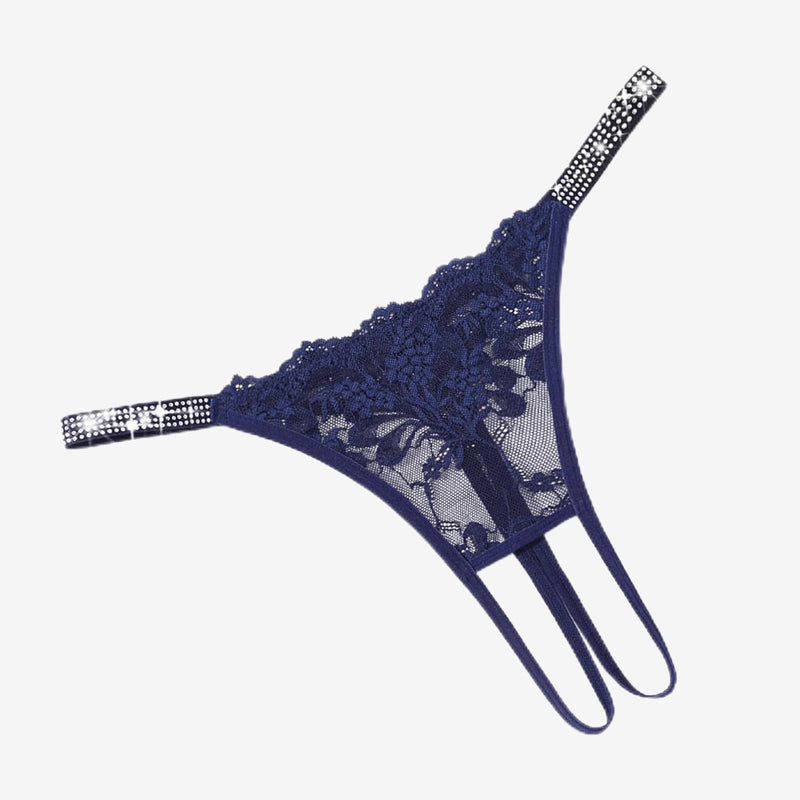 Floral Lace Briefs Rhinestones Strap Panties