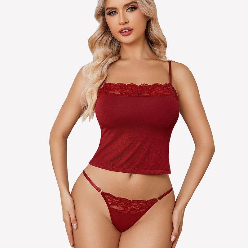 Cami-Pyjama mit Spitzenbesatz, Nachtwäsche