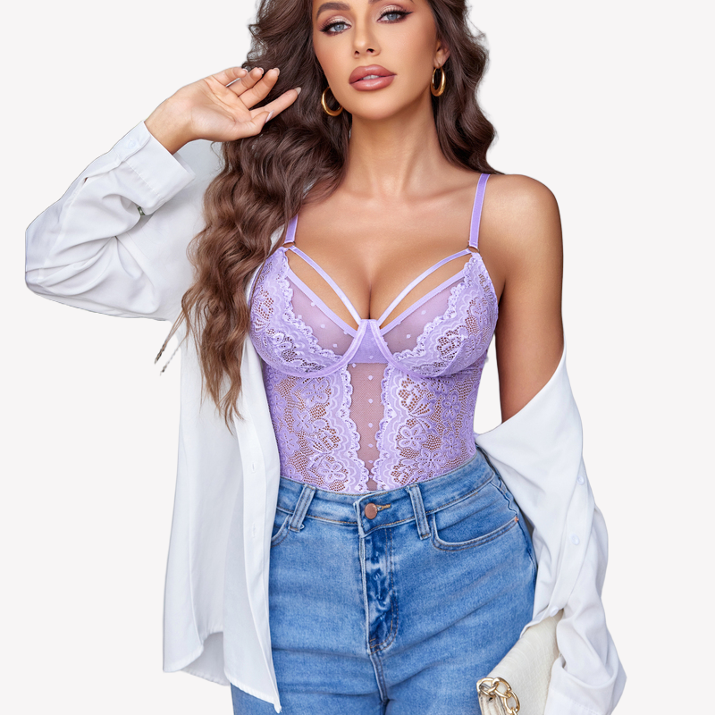 Bodysuit mit floraler Spitze und Rüschen, kabellos, Teddy