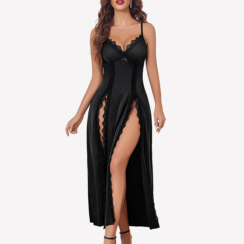 Satin V Neck Side Split Nightgown