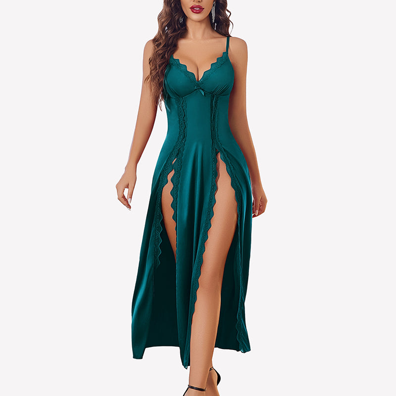 Satin V Neck Side Split Nightgown