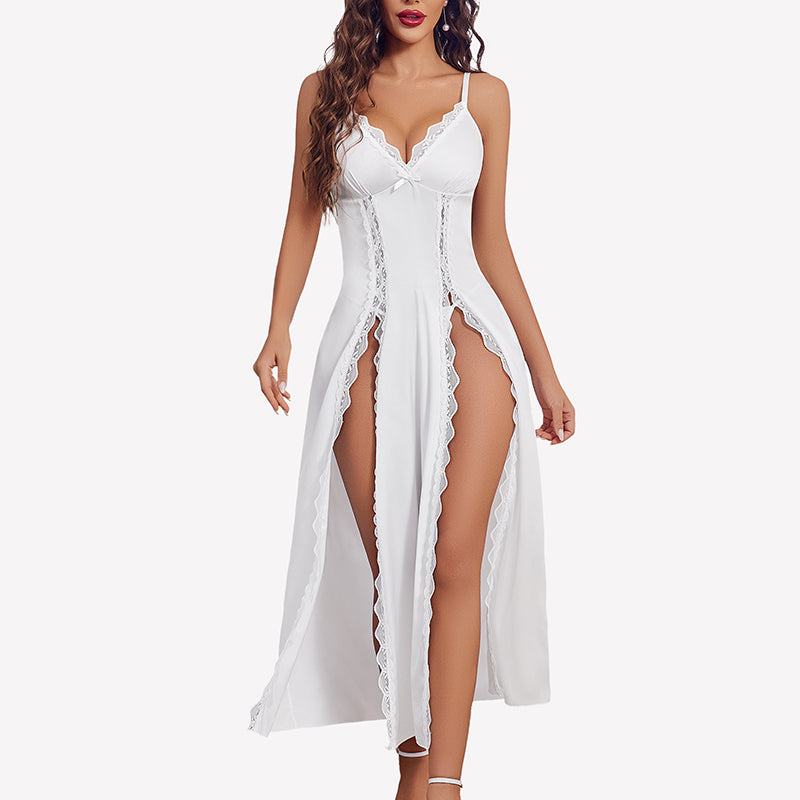 Satin V Neck Side Split Nightgown