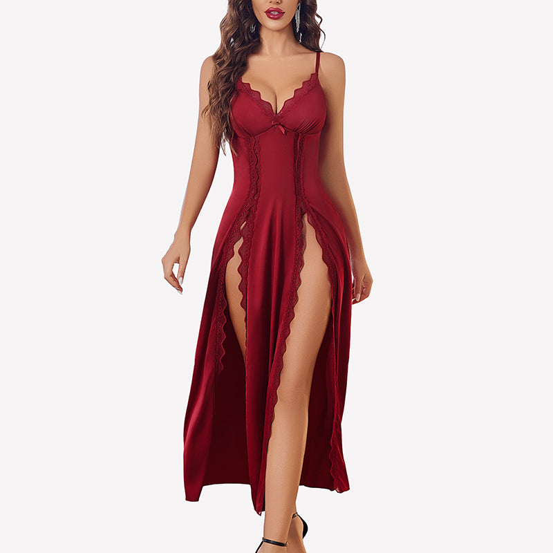 Satin V Neck Side Split Nightgown