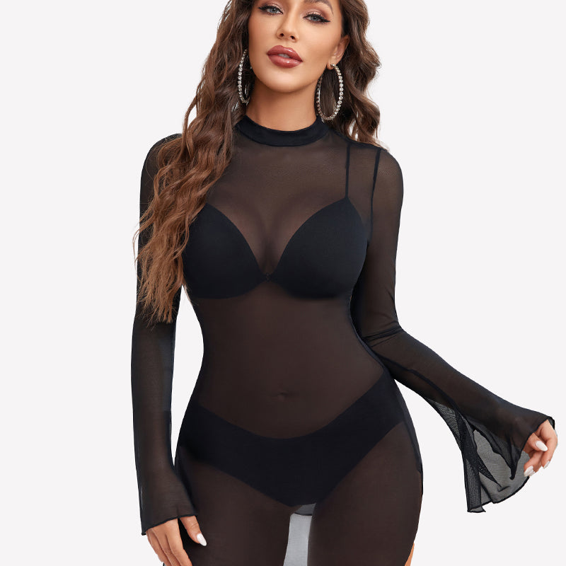 Mesh Bell Sleeves Bodycon Dress