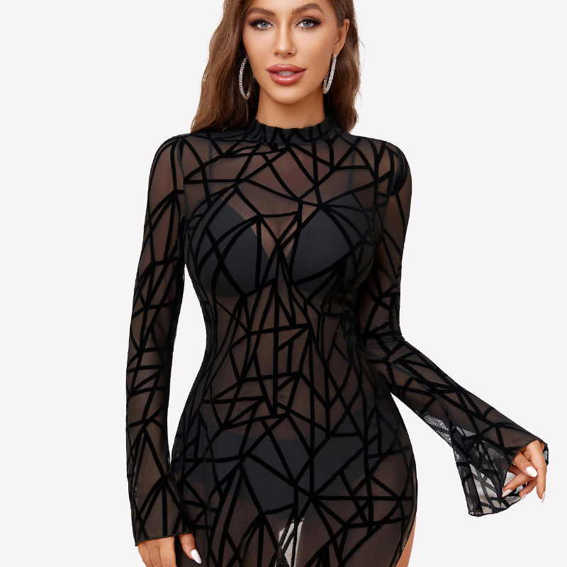 Mesh Bell Sleeves Bodycon Dress