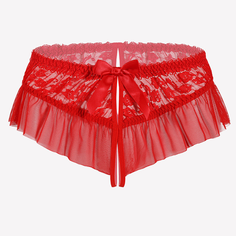 Floral Lace Briefs with Cute Bow