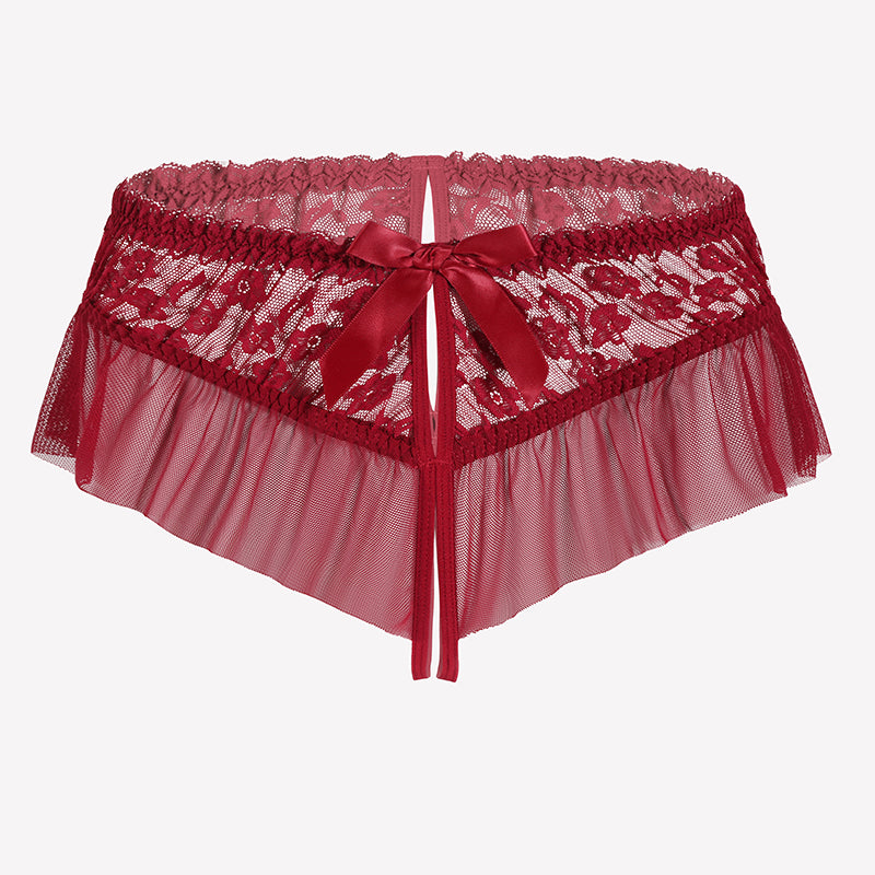 Floral Lace Briefs with Cute Bow