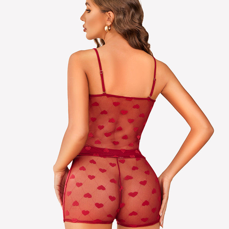 Pyjama-Set mit transparenter Rückseite und Herzspitze