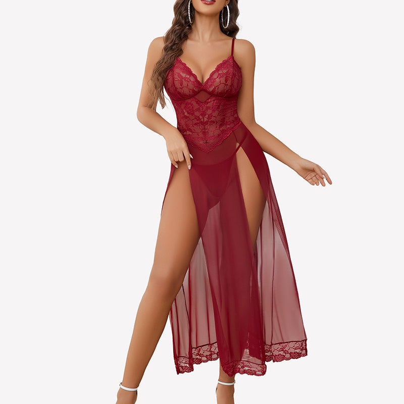 Long Lace Side Split Night Gowns