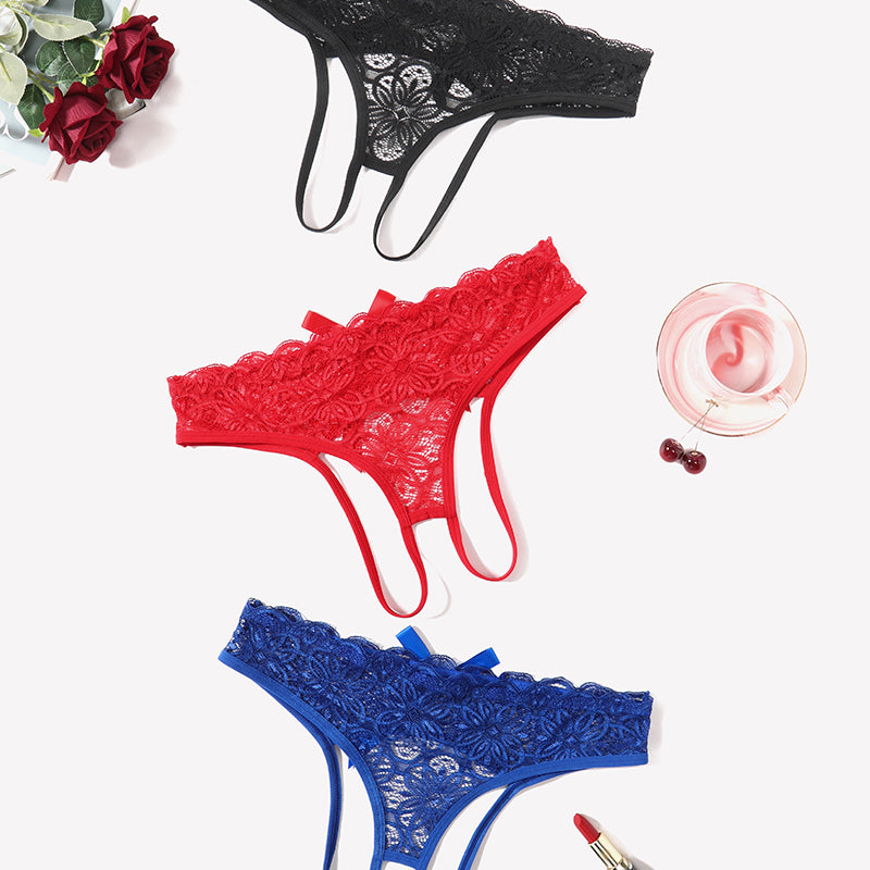 Lace Panties Hollow Out Rear Bowknot Briefs