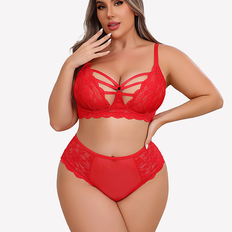 Plus Size Lace Bra Panties Set
