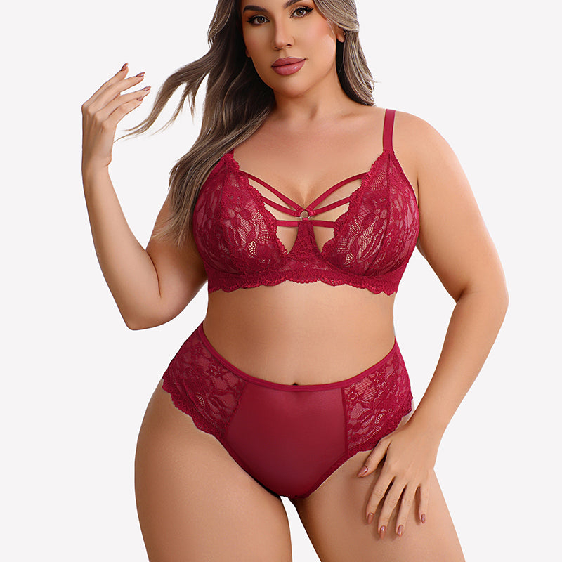 Plus Size Lace Bra Panties Set