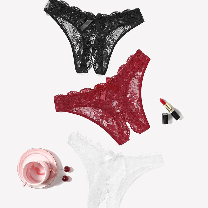 Floral Lace Briefs Hollow Out Bow Underwear