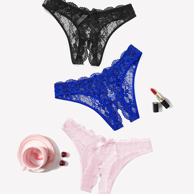 Floral Lace Briefs Hollow Out Bow Underwear