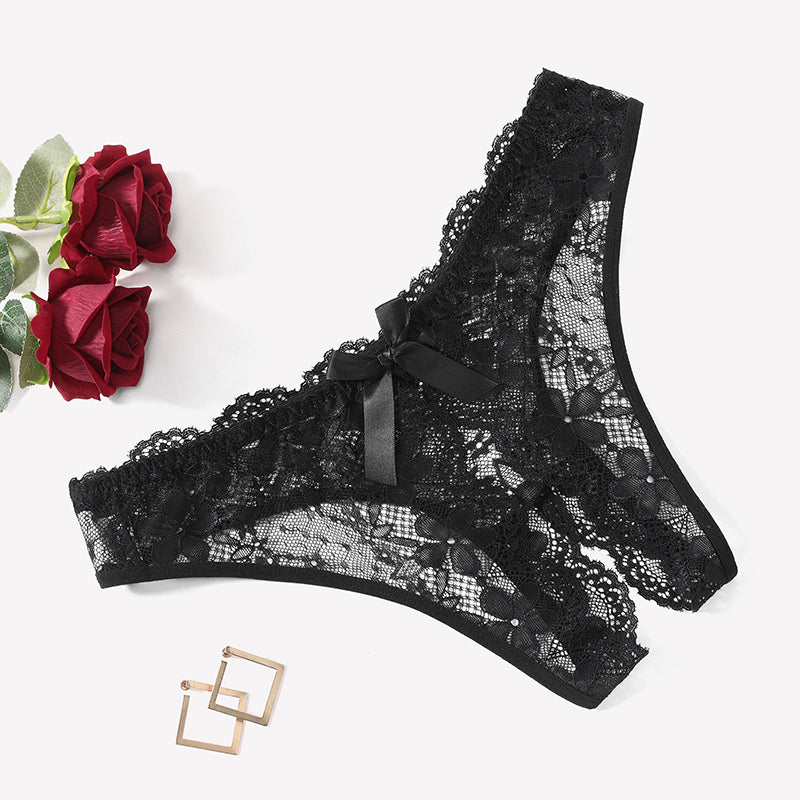 Floral Lace Briefs Hollow Out Bow Underwear