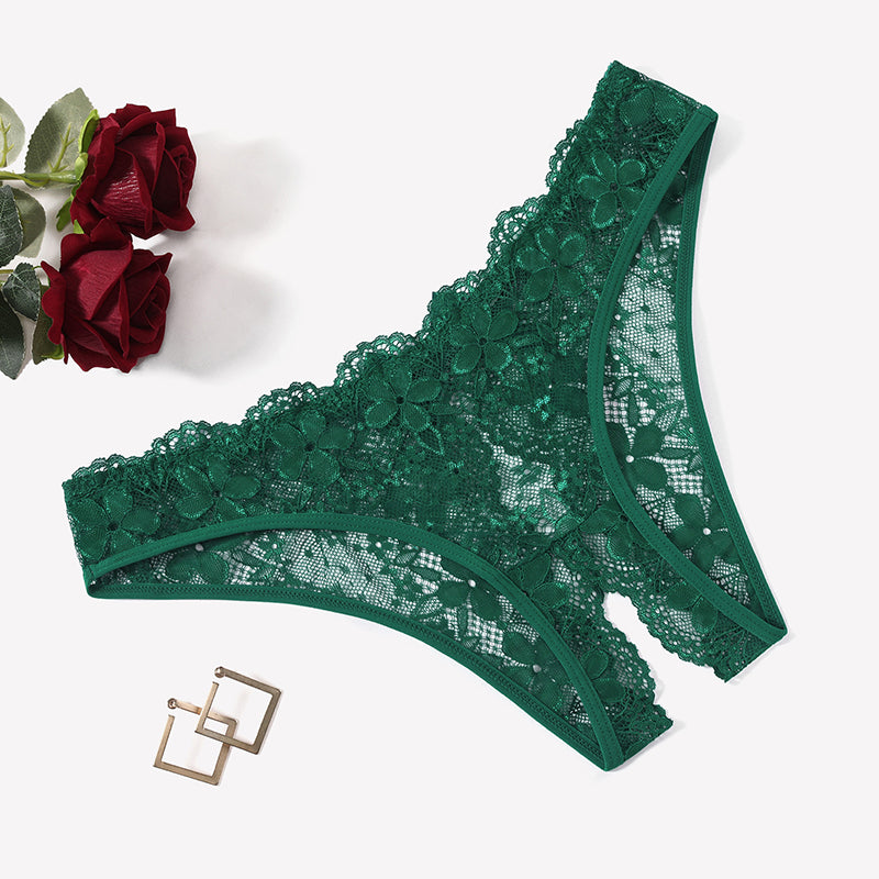 Floral Lace Briefs Hollow Out Bow Underwear