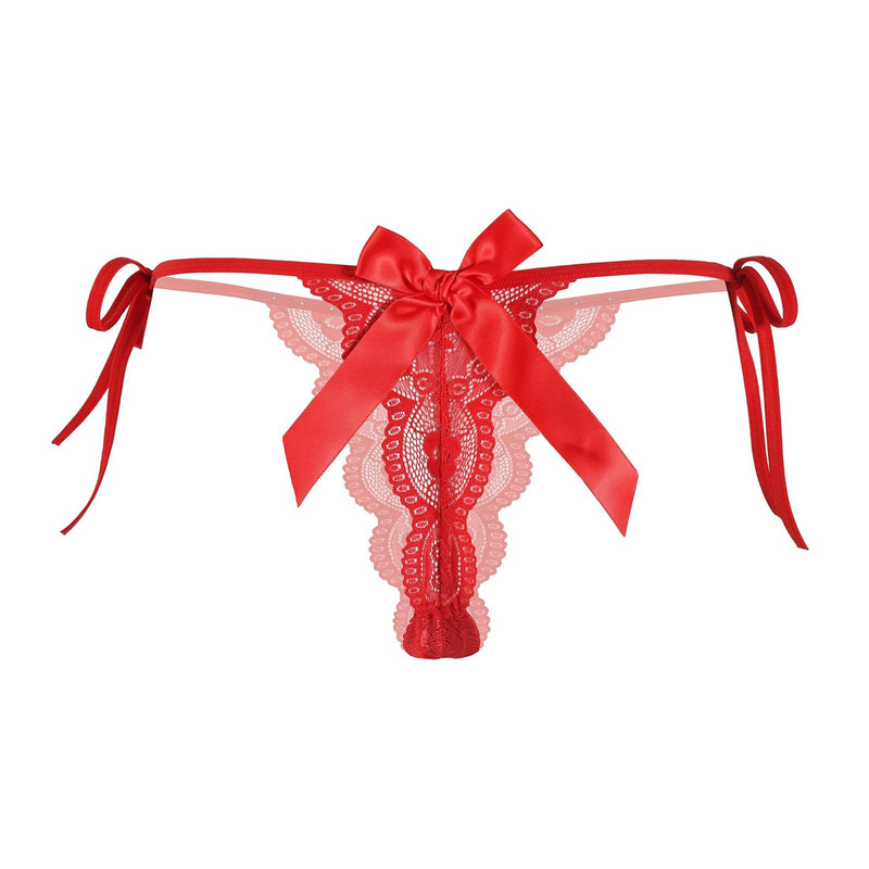 Floral Lace Tangas With Bow And Pearl