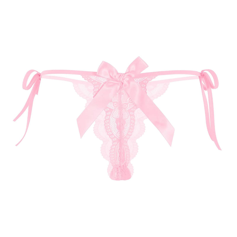 Floral Lace Tangas With Bow And Pearl