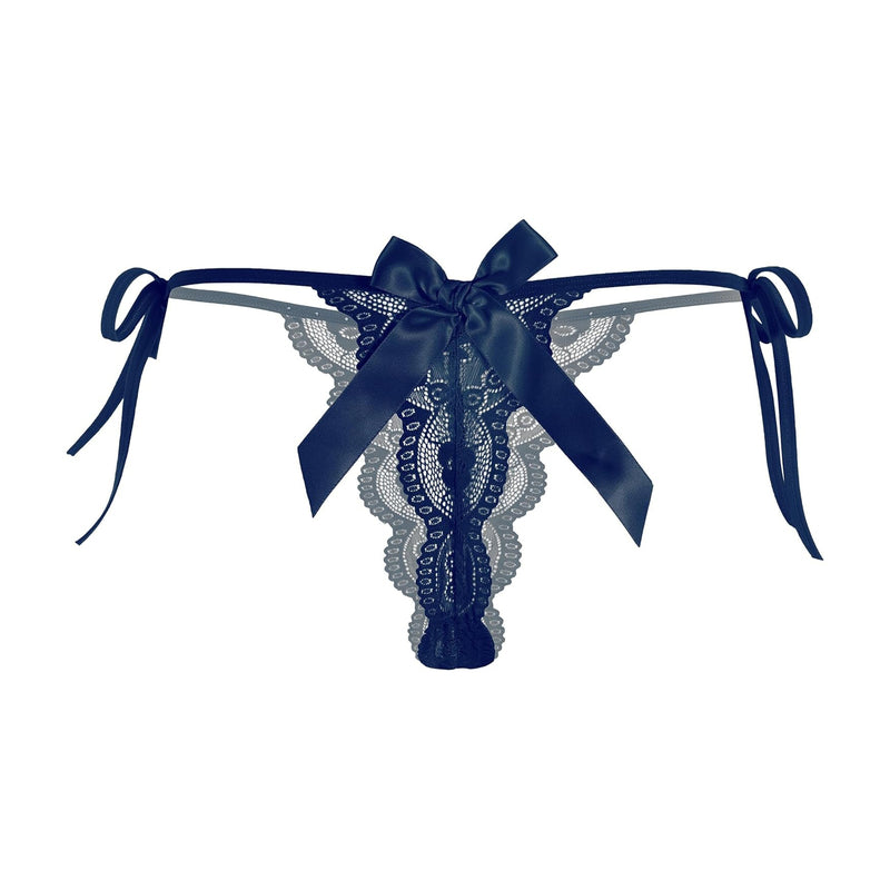 Floral Lace Tangas With Bow And Pearl