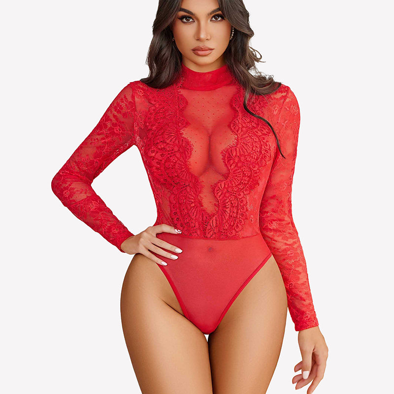 Lace Teddy Going Out Turtleneck Bodysuits Top