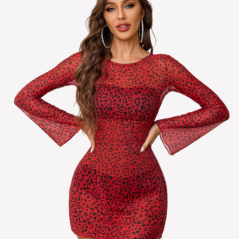 Mesh Backless Bell Sleeve Mini Dresses
