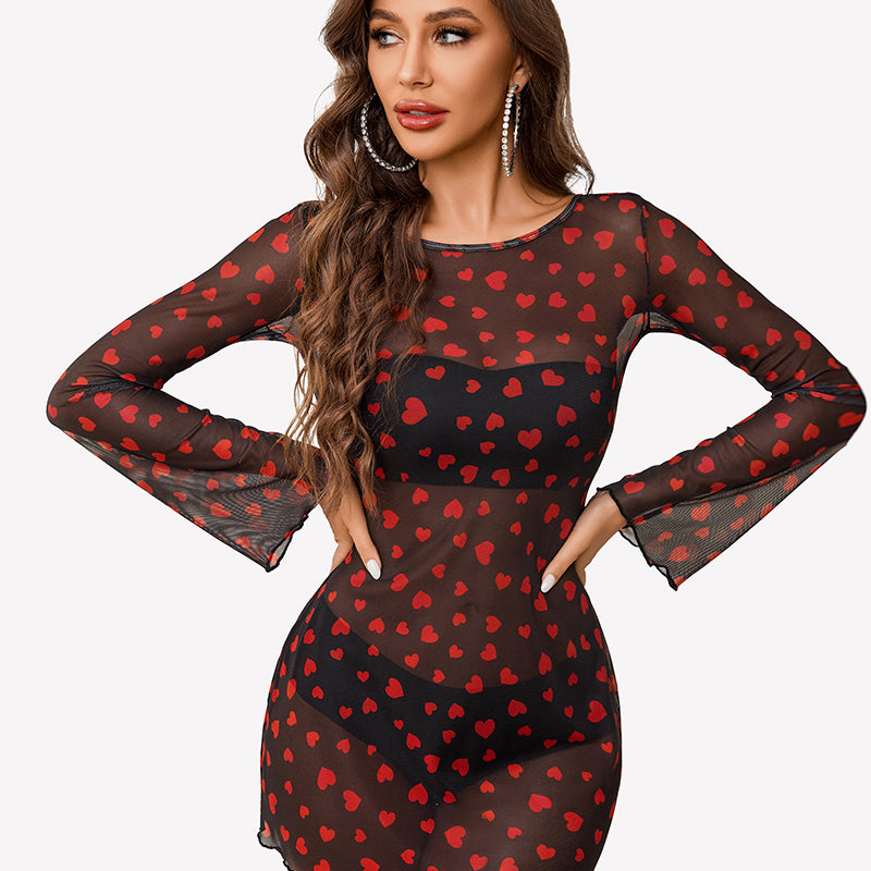 Mesh Backless Bell Sleeve Mini Dresses