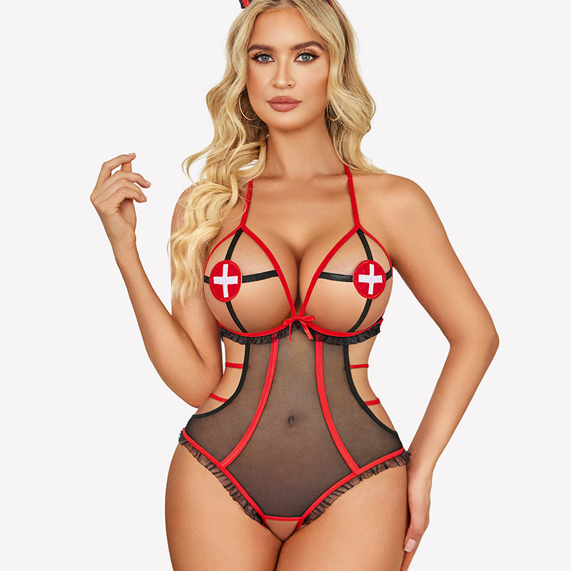 Naughty Roleplay Bodysuit Nurse Costume