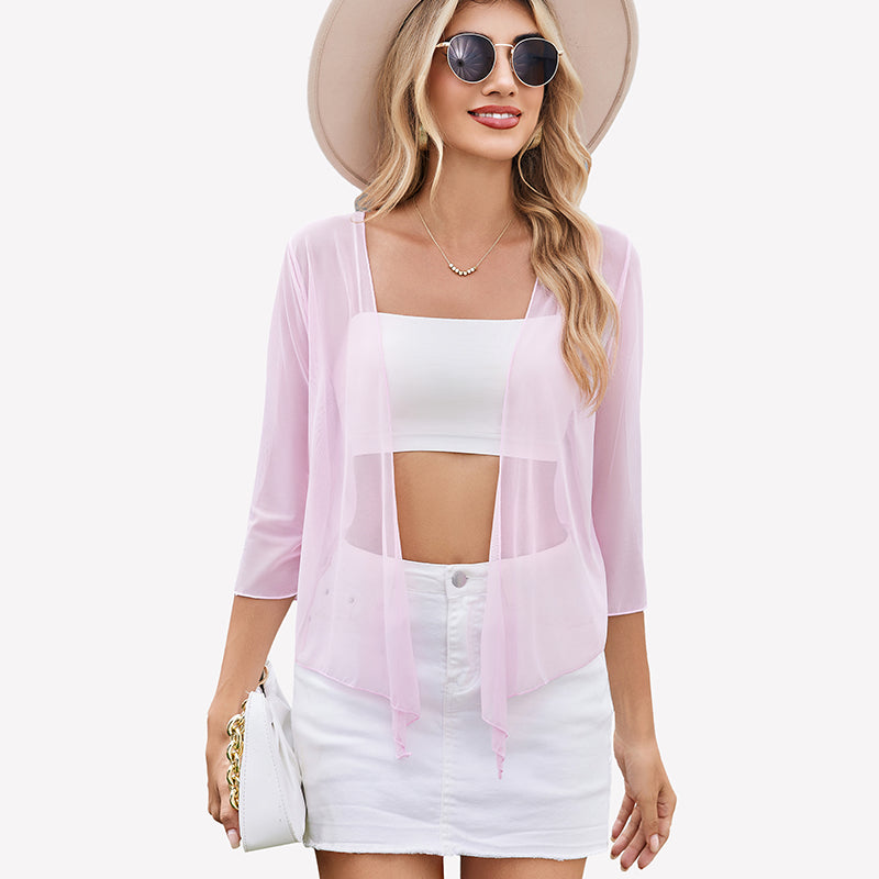 Tie Front Sheer Mesh Bolero Cardigan