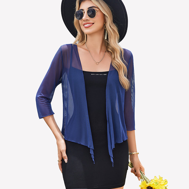 Tie Front Sheer Mesh Bolero Cardigan