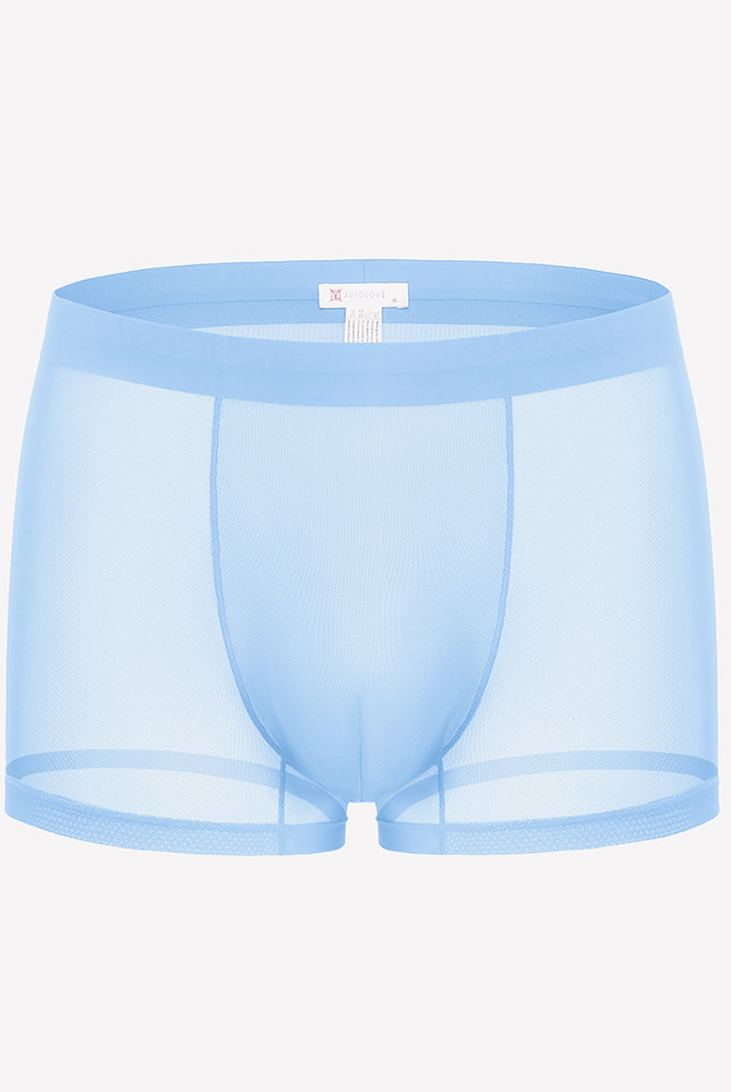 Men's mesh boxer briefs, light blue, breathable stretch trunk style with front panel
