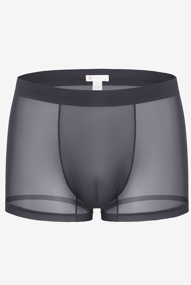 Men's mesh boxer briefs, dark grey, breathable stretch trunk style with front panel