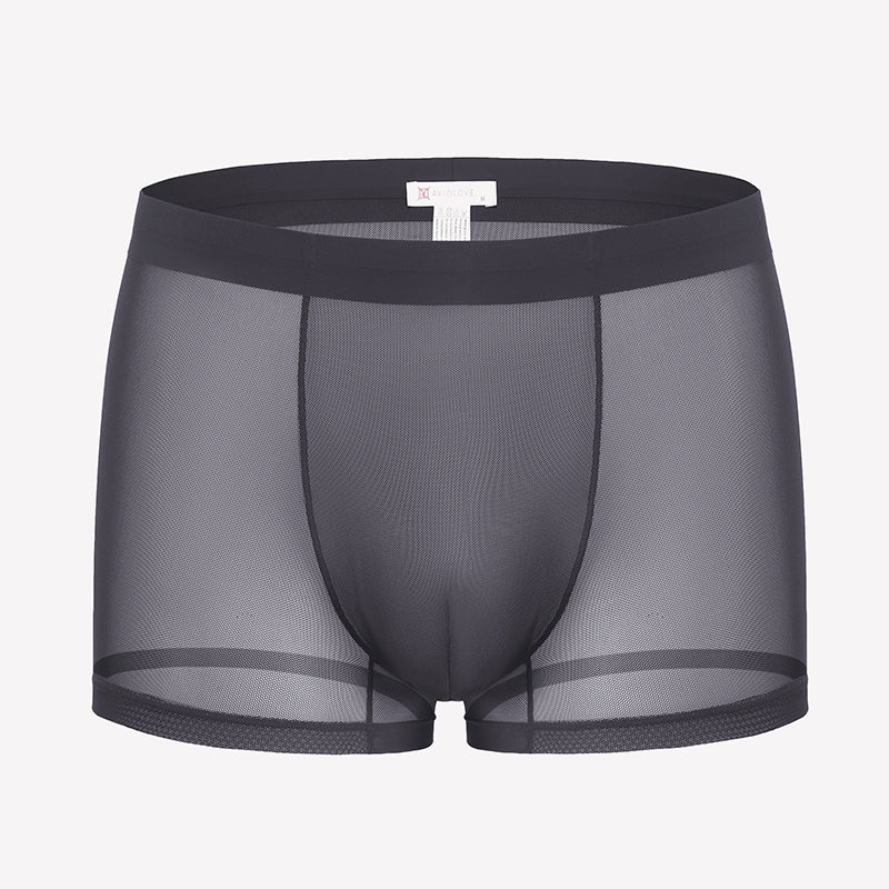 Men's mesh boxer briefs, dark grey, breathable stretch trunk style with front panel