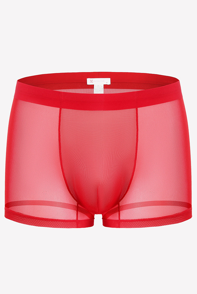 Men's mesh boxer briefs, red, breathable stretch trunk style with front panel