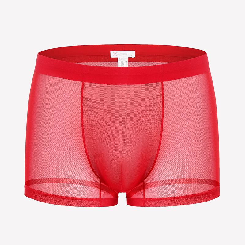 Men's mesh boxer briefs, red, breathable stretch trunk style with front panel