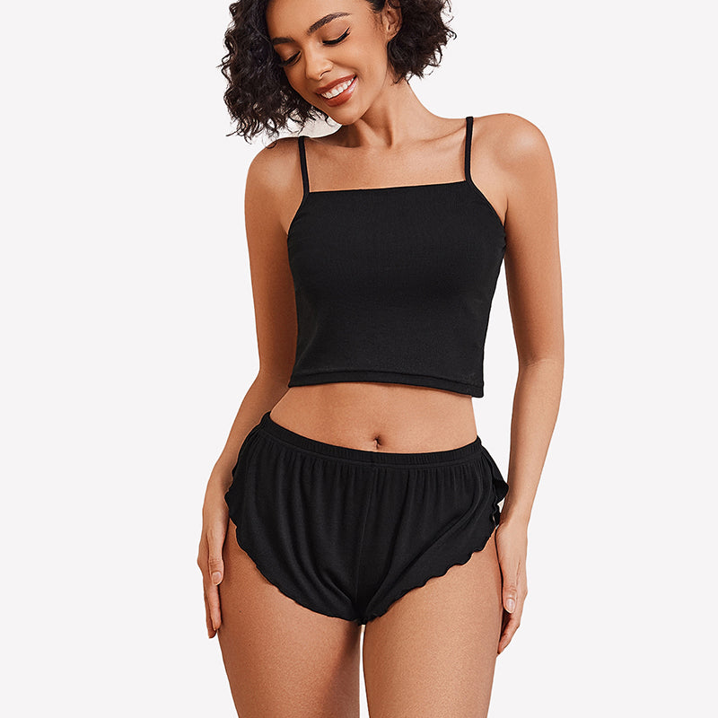 Ribbed Pajama Set Side Slit 2 Piece PJ Set