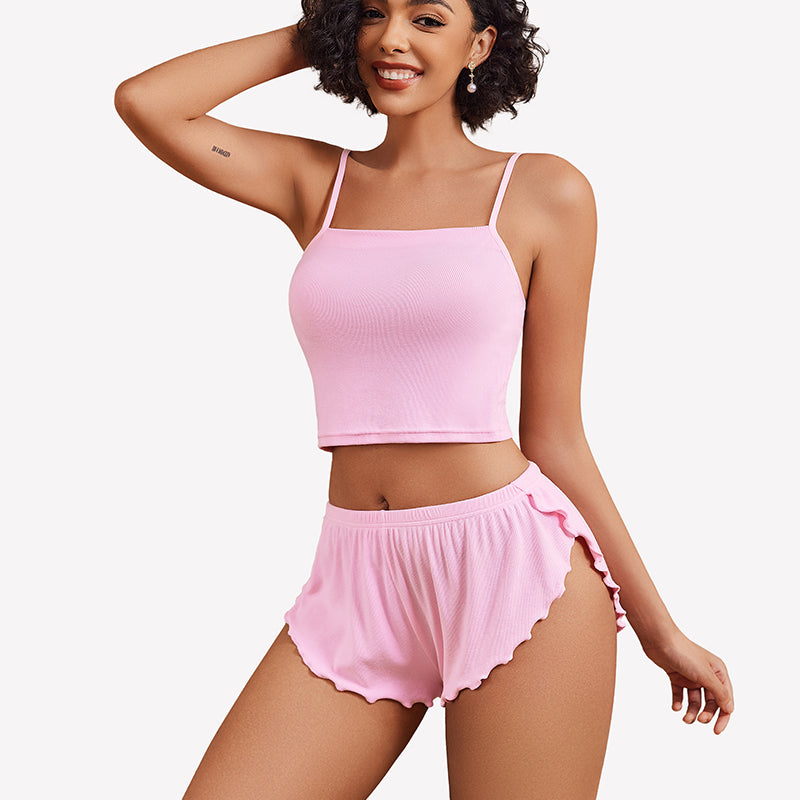 Ribbed Pajama Set Side Slit 2 Piece PJ Set