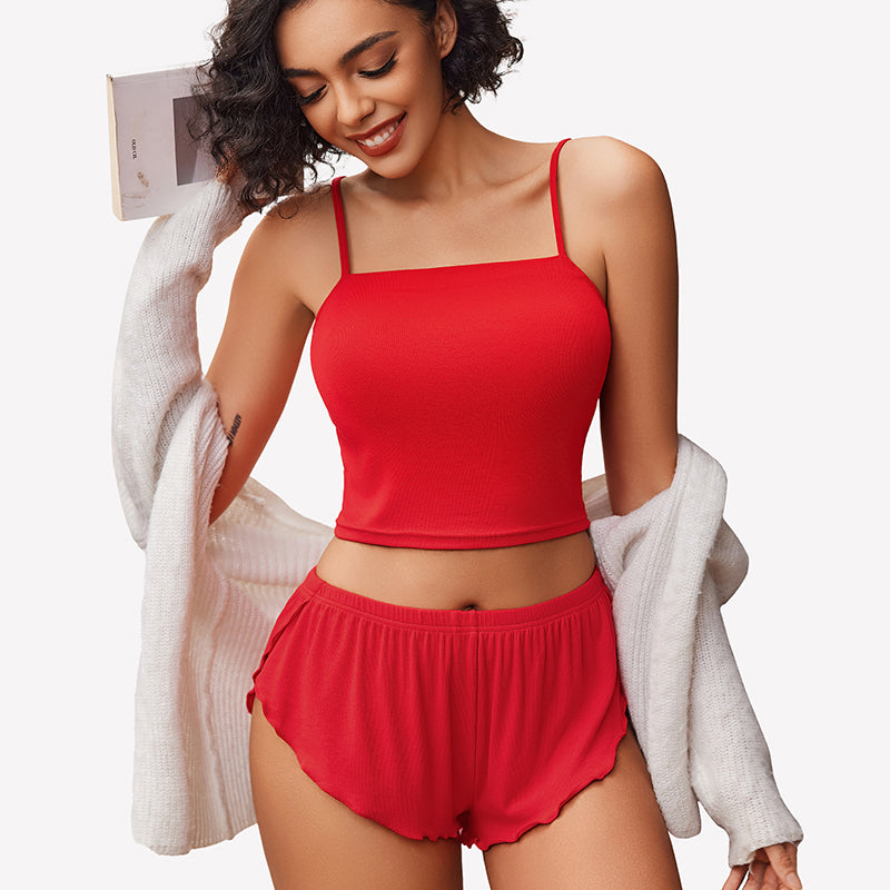 Ribbed Pajama Set Side Slit 2 Piece PJ Set