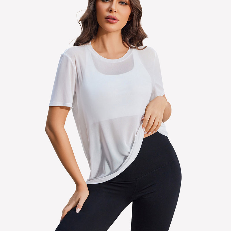 Mesh Sheer Tops Sexy Crew Neck Loose Fit Blouse