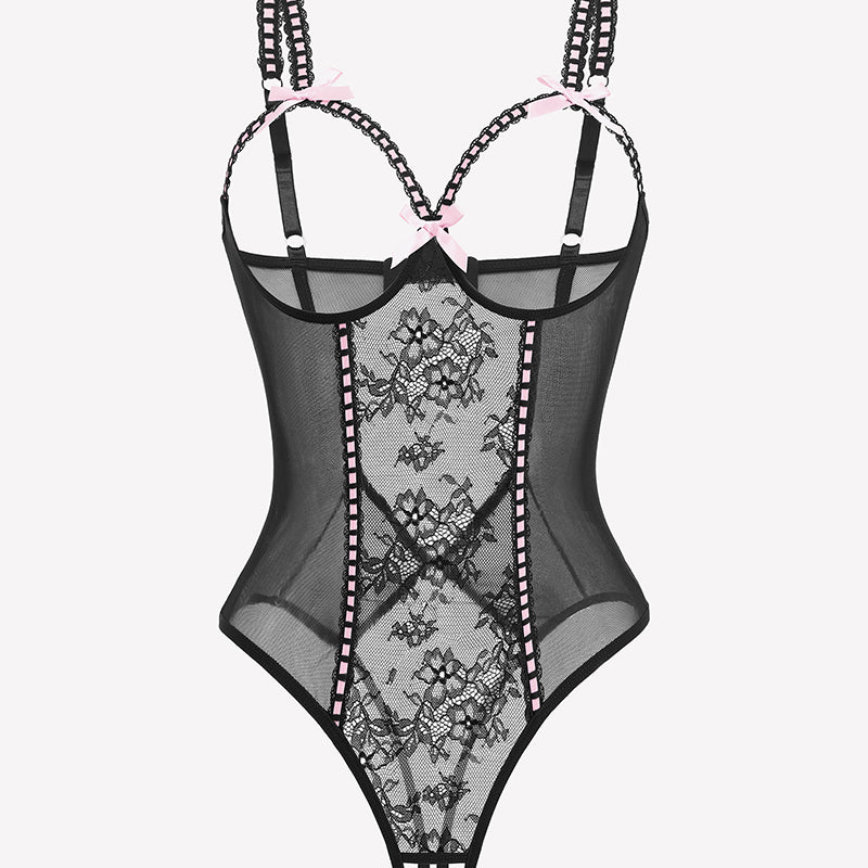 Crotchless Lingerie Lace Bodysuit Mini Teddy