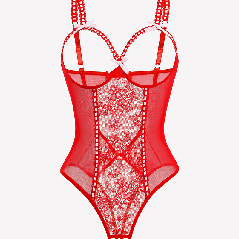 Crotchless Lingerie Lace Bodysuit Mini Teddy