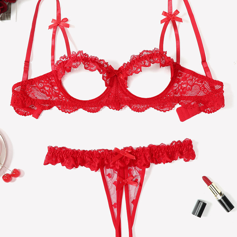 Push Up Lace Bra Panty Cutout Lace Lingerie Set