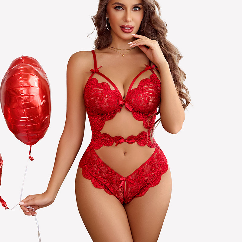 Lace Teddy Cut Out One Piece Bodysuit