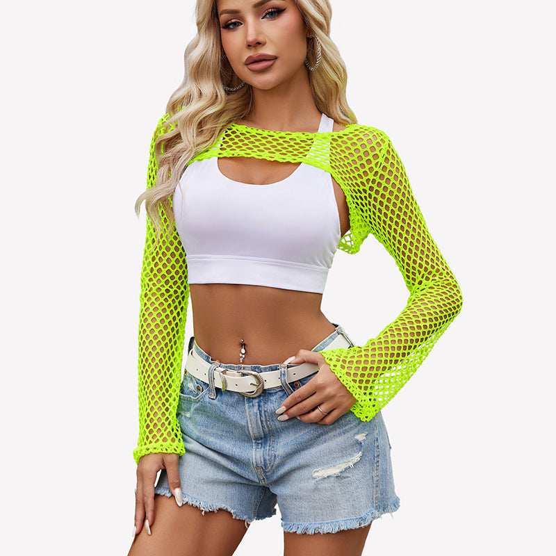 Fishnet Crop Tops Long Sleeve Y2k Tops
