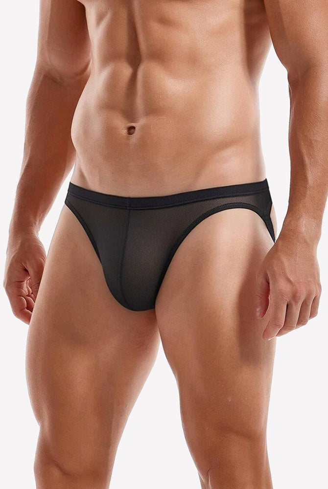 Black breathable mesh jock strap thong underwear with cutout front and waistband