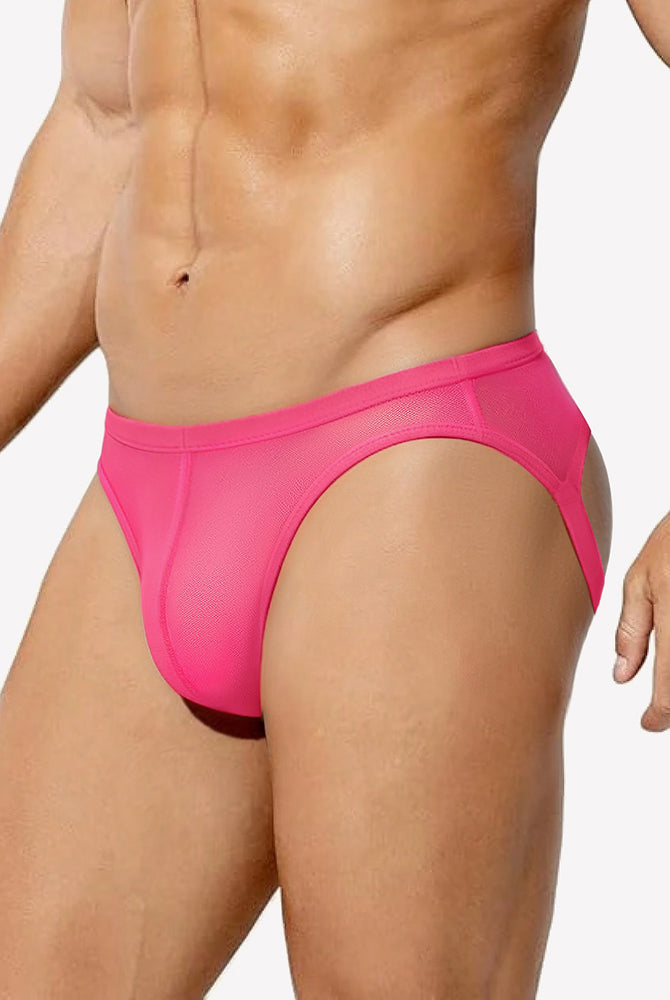 Pink breathable mesh jock strap thong underwear with wide elastic waistband