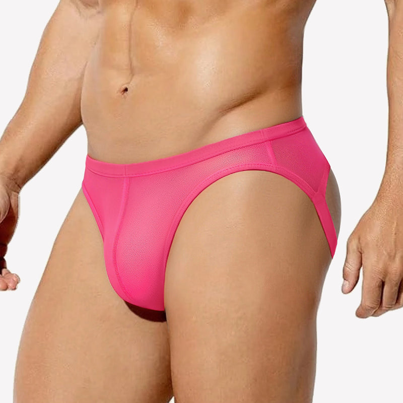 Pink breathable mesh jock strap thong underwear with wide elastic waistband