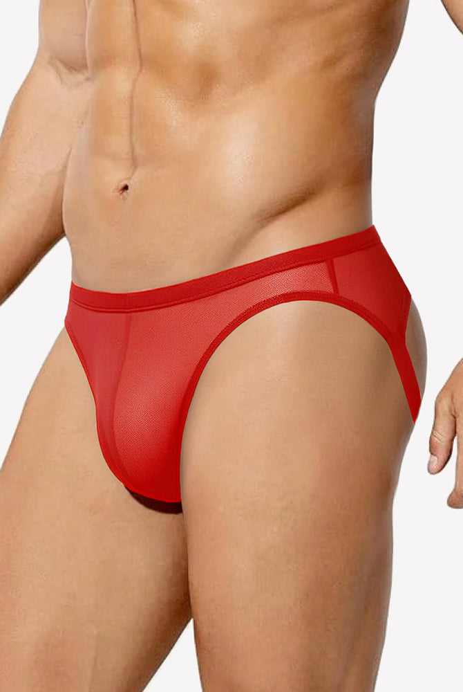 Red breathable mesh jock strap thong underwear with wide elastic waistband