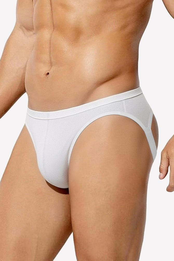 White breathable mesh jock strap thong underwear with wide elastic waistband