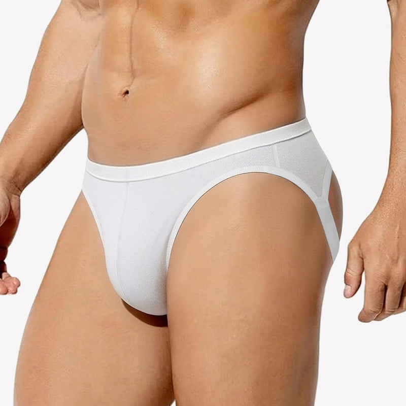 White breathable mesh jock strap thong underwear with wide elastic waistband