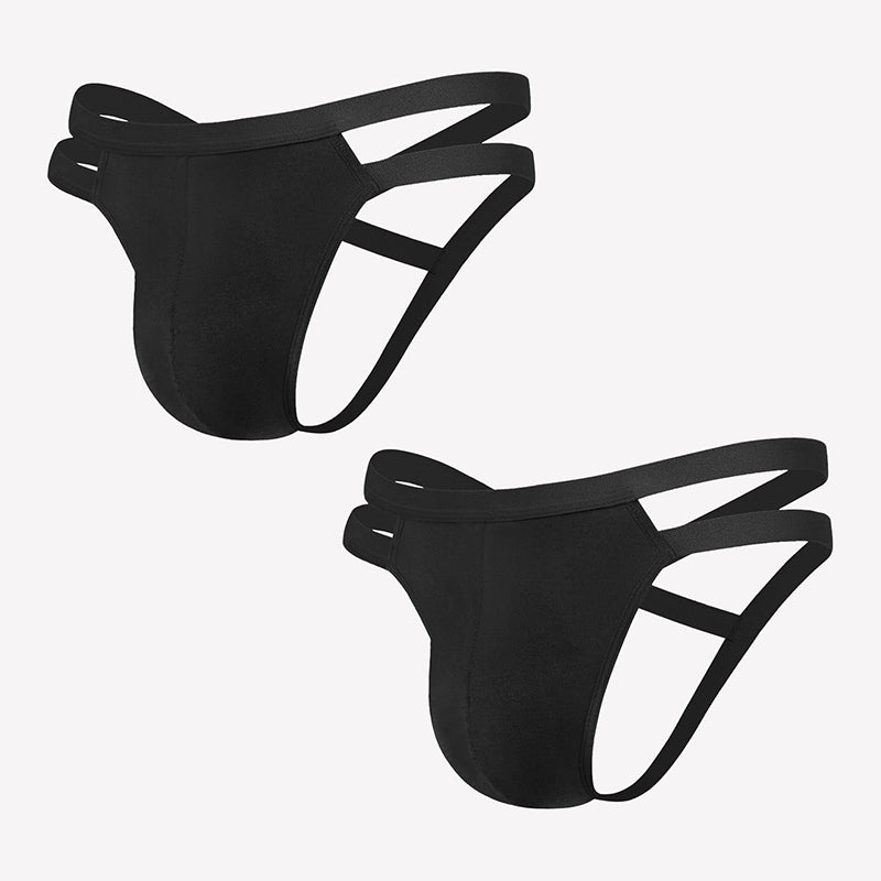 Men's black jockstrap thong with white side cutouts and 3D pouch